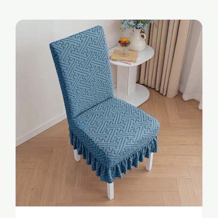 Cubre silla Funda para Silla de Comedor con Diseño Texturizado y Volante, Ajuste Perfecto para Todo Tipo de Sillas - Celeste - Ver 1