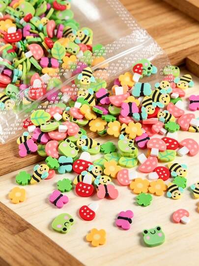 20g Spring Series Soft Clay Pieces, Epoxy Resin Art Supplies, Mixed Floral, Clover, Leaf Shapes, Resin Molds, Filler Accessories, Summer DIY Crafts, Pendant Making, Assorted Particles, Fruits, Frogs, Bees, Leaves, Flowers, Cartoon Series Soft Clay Pieces