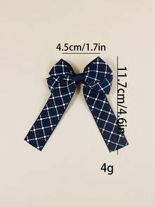 2pcs Navy Blue Argyle Polka Dot Print Bow Decor Hair Clips, Suitable For Daily Use - Multicolor - View 3