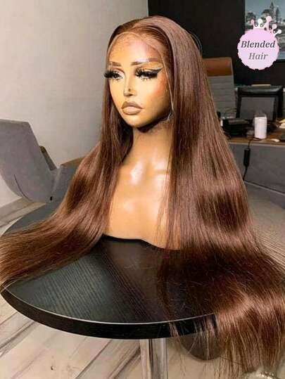 13x4 HD Lace Front Wigs Human Frontal Hair Pre Plucked Pre Bleached Wig Upgrade Invisible Knots Wig With Baby Hair Straight 200 Density Ear-To-Ear Frontal Blended Hair 5x5 Pre Cut Lace Put And On Natural Brown Wigs For Women 28inch