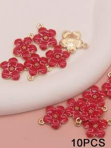 10pcs/Pack Zinc Alloy Pink Enamel Flower Shaped Small Pendant, Suitable For DIY Earrings, Necklaces, Bracelets - Pink - View 13