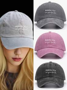 Printed "PERFECTLY IMPERFECT" Washed Baseball Cap, Lightweight Breathable Adjustable Sun Hat Suitable For Outdoor, Travel, Hiking, Cycling In Spring And Autumn,Summer,Beach - Print - View 2