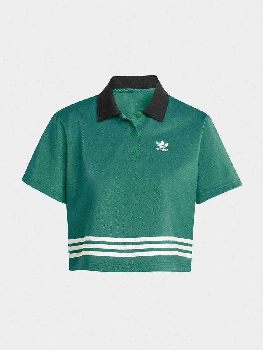 Adidas Áo crop top tay ngắn cổ bẻ thời trang dành cho nữ, IK7851, Mùa hè - màu xanh lá - Xem 1