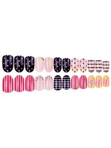 NAIO 24pcs/Set Spring And Summer Press On Nails Short Oval Nail Tips, Y2K Baddie Style, Polka Dot Nails, French Pointed Press Nails, With Linear Textures And Five-Pointed Star Patterns, Decorated With Gold Beads. Suitable For Women And Girls, Party, Daily Wear, Comes With Tool Kit, Great Gift For Ladies Nails Nail Supplies - Multicolor - View 4