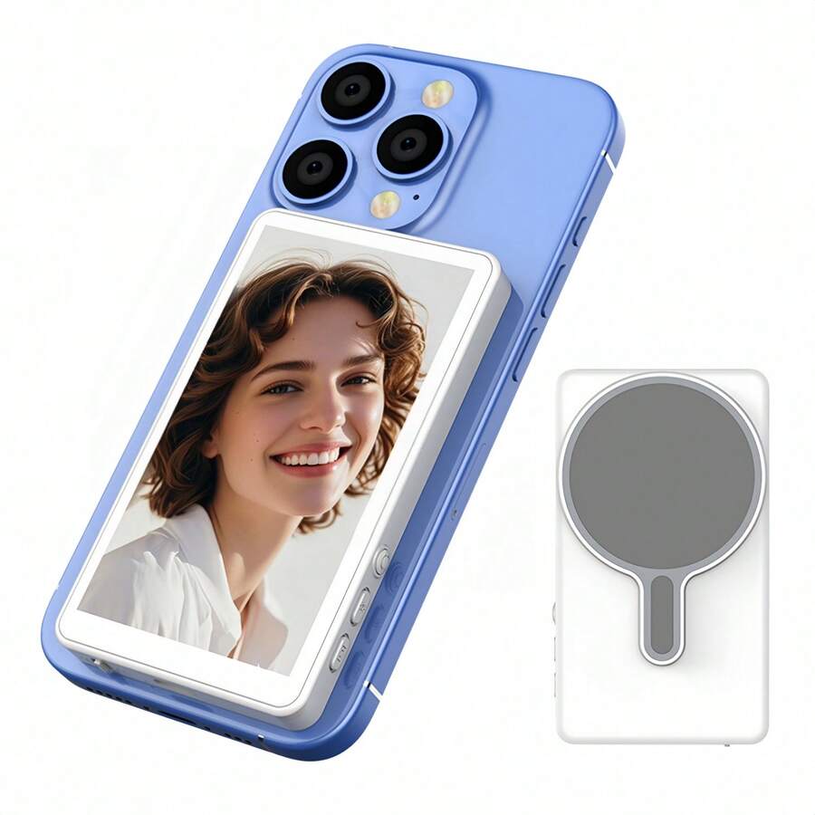 1 pieza Pantalla de visualización para selfies, monitor de pantalla para vlogs de teléfono, monitor de cámara trasera para transmisión en vivo - baja latencia, monitor de cámara trasera de teléfono a 30fps, carga USB, compatible con fotografía con control remoto inalámbrico, adecuado para selfies, vlogs, transmisión en vivo, compatible con sistemas Apple/Android