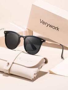 Verywork 1件装女士黑色塑料方形全框有色镜片经典太阳镜，基础款休闲时尚眼镜，适合街拍、外出装扮、派对等场合，时尚配饰 - 彩色 - 查看 7