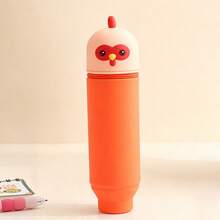 1 pieza Estuche de lápiz de silicona con diseño de gato, perro o oso de dibujos animados, estuche cilíndrico recto, organizador de escritorio para papelería y portaplumas - Estilo de pierna recta - Ver 19