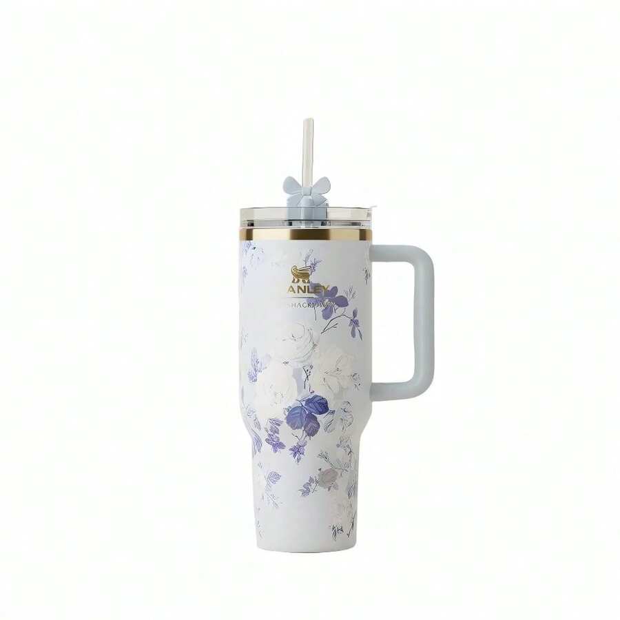 Stanley X LoveShackFancy 40oz Floral Tumbler Stainless Steel Vacuum Insulated Cup With Bow Straw Topper - 藍色-繁花 - 查看 1