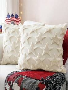 Juego de 2 fundas de cojín decorativas de 18x18 pulgadas con tema patriótico de estrella para el 4 de julio, de material suave y mullido, adecuado para el Día de la Independencia y el Día de los Caídos, decoración del hogar para sofá y dormitorio - Blanco - Ver 7