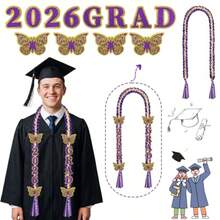 Class Of 2026 Graduation LeisPurpleandGold Double Ribbon Lei Handmade Butterfly Accory Graduation Gift For Her Him - Vàng tím - Xem 3