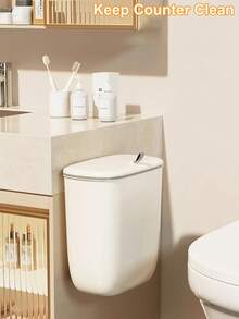 No Drill Hanging Kitchen Trash Can With Lid, Space-Saving Pull-Out Kitchen Sink Food Waste Collector, Waterproof Durable Kitchen Storage Box, Suitable For Home, Bathroom, Office, Modern Beige Style Garbage Can, Essential Small Space Kitchen Item, Easy To Install On Door - Small - View 5