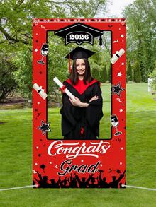 2026 Graduation Photo Studio Frame, Red "Congratulations On Your Graduation" Selfie Banner Background, Graduation Backdrop, Graduation Decor, High School/University Graduation Party Decoration, Photography Props - Graduation Photo Props (red) - View 1