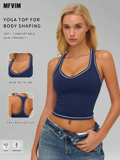  MFVIM Women's Fleece Sports Bra, Fashion Contrast Color X-Back Design, Breathable & Comfortable Casual Sports Top For Outdoor Running, Cycling, Pilates, Yoga, Gym Workout, Versatile Sports Underwear For Women