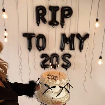 10个“ TO MY 20S”横幅气球，16英寸黑色字母数字气球横幅，适合生日派对、黑色主题生日派对、个性化生日派对、Emo、哥特风格派对