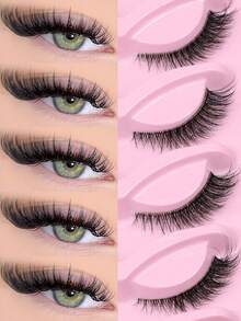 GROINNEYA 7 Pairs Eye Elongated Cat Eye Lashes Fairy-Like Design False Eyelashes Natural Look Mink Lashes Lightweight Soft Curly Striped Lashes Clear Band Eyelash Extension Classic Cartoon Style Full Strip Lashes Perfect For Cosplay - Reusable Lashes - Black - View 6