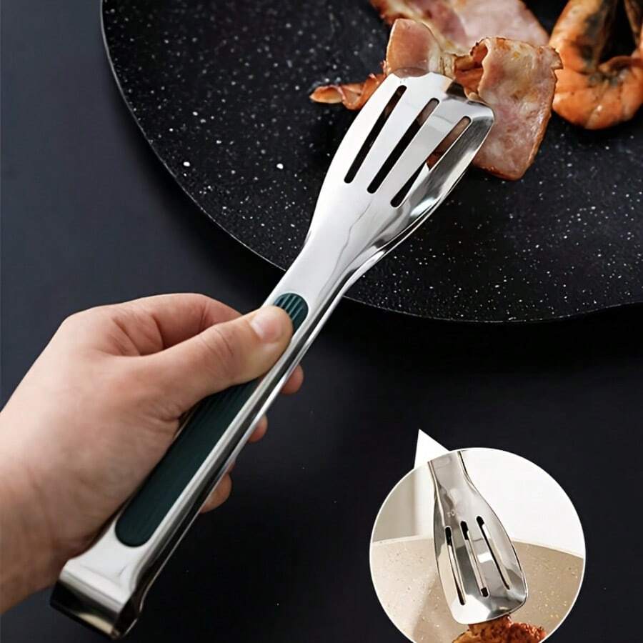 1pc Stainless Steel Multifunctional Barbecue Tongs, Metal Food Clip With Non-Slip Comfortable Handle, Suitable For Outdoor Grilling, Parties And Kitchen Use - Great For Searing Steaks, Salads And Desserts - Kitchen Tool