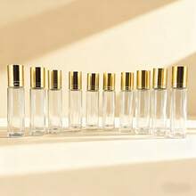 3件組 10ml (0.34oz) 透明玻璃滾珠瓶，可重複填充，附金色瓶蓋與不鏽鋼滾珠，贈送漏斗、滴管、開瓶工具，防漏化妝品容器，DIY香水精華液分裝瓶，商務出差與露營旅行必備 - 彩色 - 查看 6