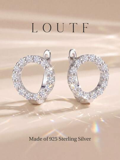 1 Đôi bông tai khoen tròn thanh lịch, bạc 925 đính đá Cubic Zirconia, quà tặng trang sức cho nữ, trang sức tinh tế.