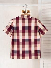 Young Boy Casual Plaid Short Sleeve Shirt - Burgundy - View 2