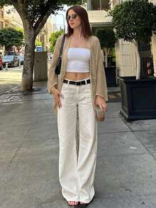 Áo khoác cardigan nữ kiểu dáng tối giản, khoét lỗ, thích hợp cho kỳ nghỉ hè. - Màu Khaki - Xem 1