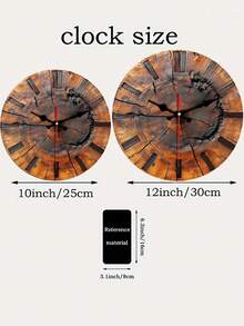 2D Flat, Rustic Wooden Clock With Tree Ring Design – Round Wood Wall Art, Classic English Numerals, Ideal For Home Decor, Rustic Wall Clock - Multicolor - View 6