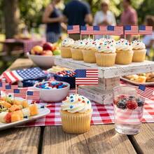 100Pcs Disposable American Flag Food Toothpicks, Mini Decorative Flags For Cupcakes, Fruits And Party Desserts - 100 Pcs - View 6