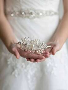 1pc Women's Handmade Silver Alloy Pearl Headband, Bridal Wedding Party Accessory - Silver - View 3