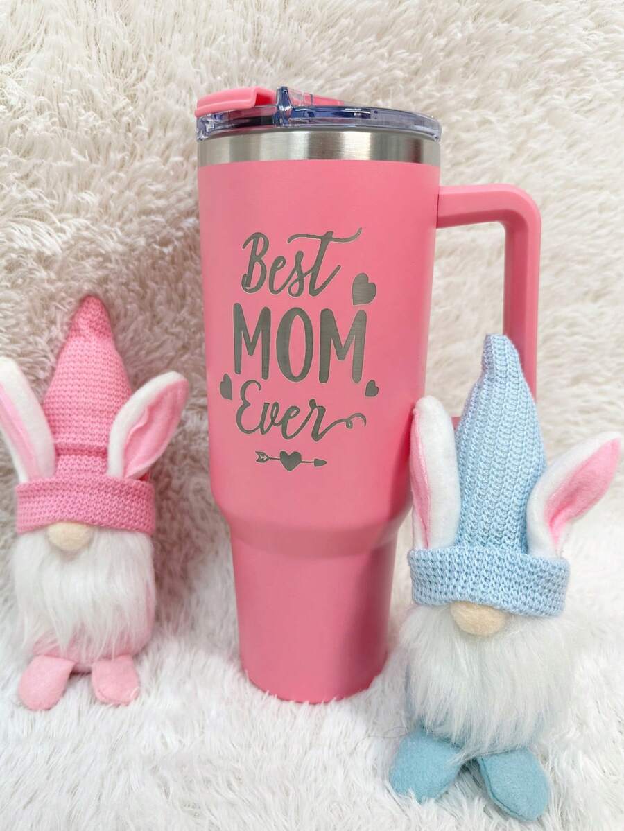 1 Piece, The Best Gift For The Best Mom, 40oz Insulated And Cold-Resistant Cup, Cups With Lids And Straw, With Handles, 304 Stainless Steel Material, Mother's Day Gift Ideas, Mother's Birthday Gift Ideas - 粉色 - 查看 1
