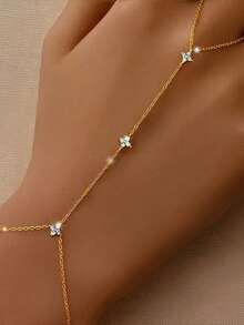1pc S925 Sterling Silver Clover Linked Bracelet With Diamonds, Delicate Niche Design, Elegant Layered Accessory, Suitable As Gift For Lover/Partner On Holidays - Four Leaf Clover - View 3