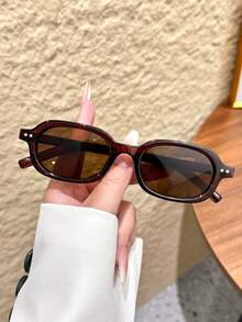 1 pieza Gafas de montura cuadrada vintage minimalista y de moda, cómodas y duraderas, exclusivas para mujeres, adecuadas para uso diario, conducir, ir al trabajo, vacaciones en la playa y fotografía - Té oscuro - Ver 2
