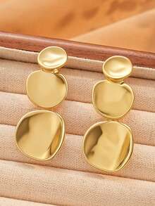 1 Stück Retro-Stil minimalistischer geometrischer Anhänger-Ohrringe, geeignet für Mädchen - modische Anhänger-Ohrringe, geeignet für den täglichen Gebrauch - Gold - Übersicht 1