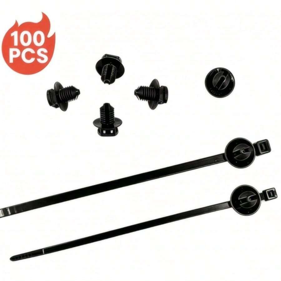 100 chiếc dây buộc cáp hình cây bằng nylon, đầu có gờ, màu đen, thích hợp cho lỗ đường kính 6.4-7.1mm và tấm dày 0.8-6mm, kẹp buộc chuyên dụng cho lỗ kim loại tấm động cơ ô tô. - FT6L sử dụng 4*150 - Xem 1