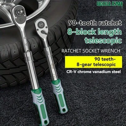 90-Tooth Ratchet Wrench, Quick Release Socket Wrench Tool, Retractable Ratchet Wrench Auto Repair Tool