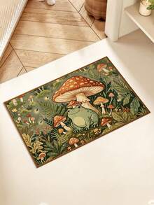 1pc Spring/Summer New Arrival, Woodland Mushroom & Frog Theme Entrance Mat, Comfortable Home Printed Pad, Absorbent Soft Skin-Friendly Carpet, Spring/Summer Bestselling Decorative Rug, Doormat, Small Rug, Welcome Mat, Carpet, Floor Mat, Outdoor Doormat, Kitchen Rug, Home Decor, Front Door Mat, Area Small Rug, Outdoor Mat - Multicolor - View 2