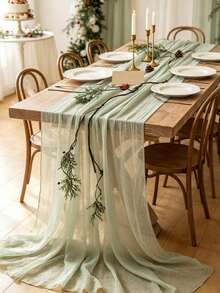 1pc Solid Light Green Table Runner, Party Table Centerpiece Decor Tablecloth, Kitchen Decor Table Cover, DIY Ruffle Table Runner, Birthday Decoration, Baby Shower, Wedding Decoration, Wedding Tablecloth, Table Decoration, Home Decor - Green - View 5