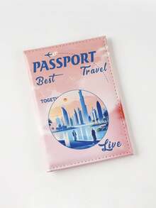 1Pc Cute Cartoon Passport Card Holder Bag Mountain Camel City Scenery Large Capacity Multifunctional Simple And Fashionable Card Bag Retro And Exquisite - Multicolor - View 4