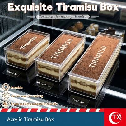 3 pièces Moule à gâteau en acrylique transparent pour tiramisu et gâteau au fromage, moule carré à ouverture rectangulaire avec motif "tiramisu", pelle à gâteau, séparateurs, convient pour gâteaux, pains, produits de boulangerie et desserts, réutilisable, parfait pour mariage, rassemblement familial, remise de diplôme, décoration de gâteau de fête, cadeau idéal pour les passionnés de pâtisserie