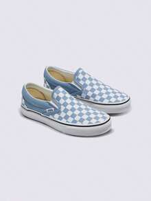 Vans男鞋女鞋Classic Slip-On棋盤格帆布鞋低筒板鞋一腳蹬休閒鞋VN000BVZDSB - 藍白色 - 查看 2