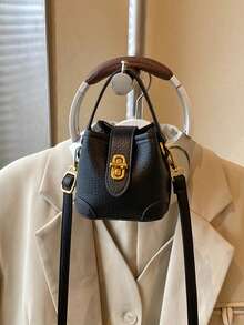 New Arrival Cute Mini Handbag, Gold Lock Small Bucket Bag, Cosmetic Pouch, Small Crossbody Bag, Accessory Bag, Hanging Decor Bag, Evening Bag, Coin Purse - Black - View 2