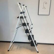 White Four-Step Ladder, Lightweight, Foldable Four-Step Stool, Wide, Non-Slip Treads And Safety Handle, Sturdy Steel Ladder, Versatile Use, Suitable For Home, Kitchen, Office And Elevator - 5 Steps - View 4