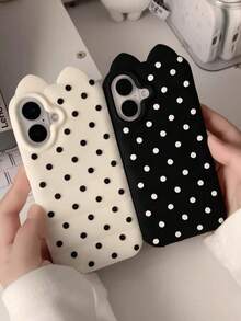 可爱3D波点猫咪设计手机壳，兼容 17 Pro Max、17，柔软硅胶全包保护套，也适用于 16 Pro、15、14、13 - 白色 - 查看 2