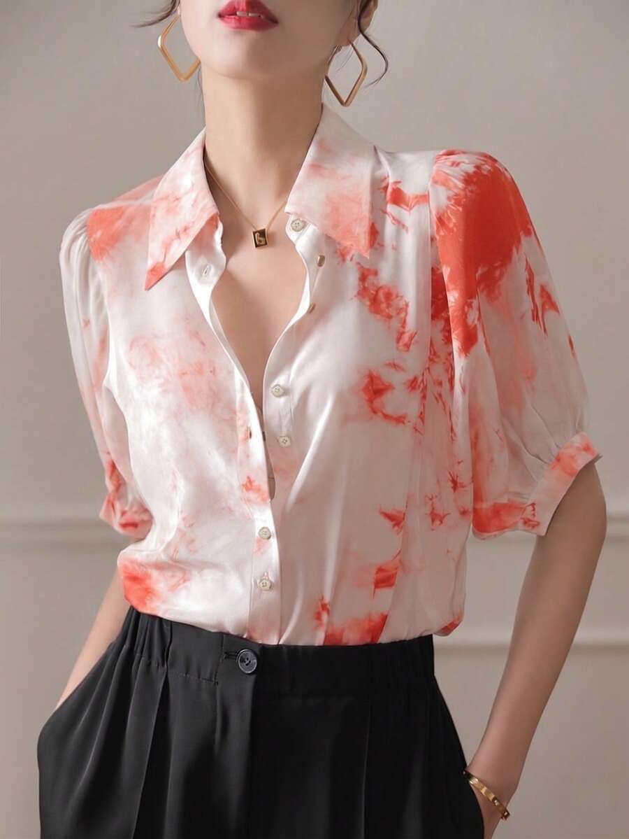 YUXIN Áo sơ mi nữ mùa hè đa năng, kiểu dáng retro thanh lịch với cổ áo và tay áo cánh hoa, dáng rộng thoải mái, phù hợp đi làm.