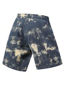Quần short nam kiểu dáng thoải mái, có dây rút, cạp chun, nhuộm tie-dye, thích hợp mặc đi biển mùa hè. - Xám - Xem 5