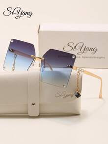 Gafas de moda de lujo de nicho de moda sobredimensionadas SIYANG, diseño de perlas colgantes para viajes y estilo callejero - Dorado - Ver 3