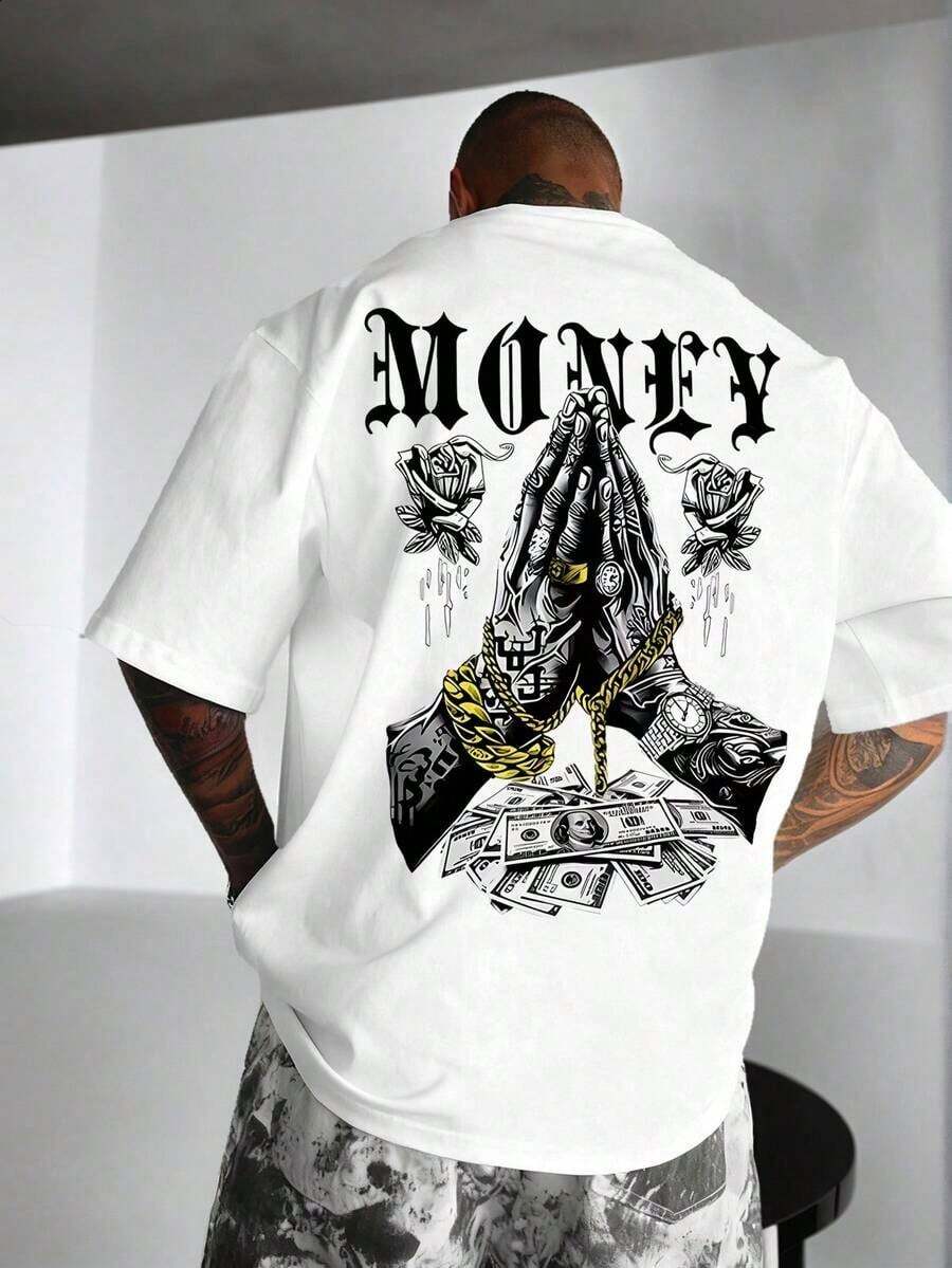 Zrgoth Camiseta de manga corta casual y versátil para hombres con estampado de elemento de dinero simple 2FNR - Albaricoque - Ver 1