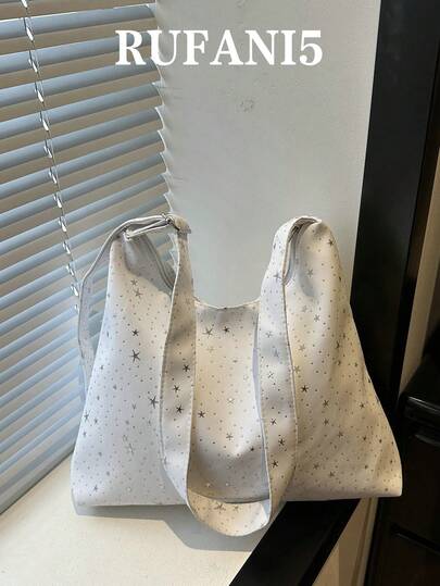 Leisure Large Capacity Star Patterned Practical Shoulder Bag, Lightweight And Versatile Commuting College Style Women's Crossbody Bag, Suitable For Shopping, Wallets, Shopping, Young Women, College Students, Newcomers, And White-Collar Workers. They Are Very Suitable For Offices, Universities, Work, Business, Commuting, Outdoor Activities, Travel, And Outings