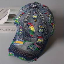 Unisex Vintage Distressed Baseball Cap - Adjustable Snap Closure Korean Style Breathable Washed Casual Outdoor Hat (Decorative Colored Thread Random) - Multicolor-c - View 5
