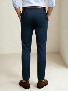 Men's Spring/Summer/Autumn Business Casual Straight-Leg Pants, Men's Slim Minimalist Trousers/Men's Casual Pants/Men's Formal Dress Pants - Xanh đậm - Xem 3
