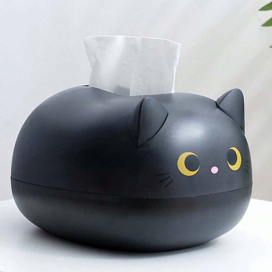 La scatola per fazzoletti a forma di gatto, un elemento decorativo multifunzionale per la casa, moderno e minimalista, è un'opzione ideale per la cucina. - segnale nero - Visualizzare 1