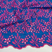 Two-Tone Embroidered Lace Fabric, 100% Cotton, 1.35m (Width) - Blue - View 2